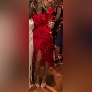 ALICE AND OLIVIA Darva Gathered Mock Wrap Midi Dress